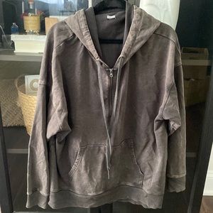 Aerie Black Acid Wash Hooded Sweatshirt with Zip